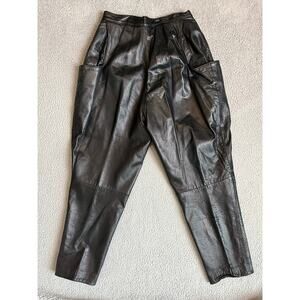 Vintage Neto Leather Pants 2/4 XS Small Tapered Ankle Retro Biker Moto Black 80s